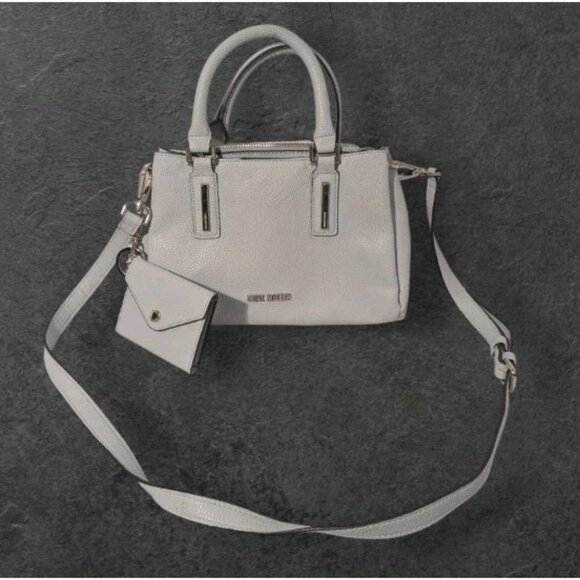 Steve Madden Crossbody Purse Attached Wallet Faux Leather Satchel Gray Pebbled - Picture 1 of 13